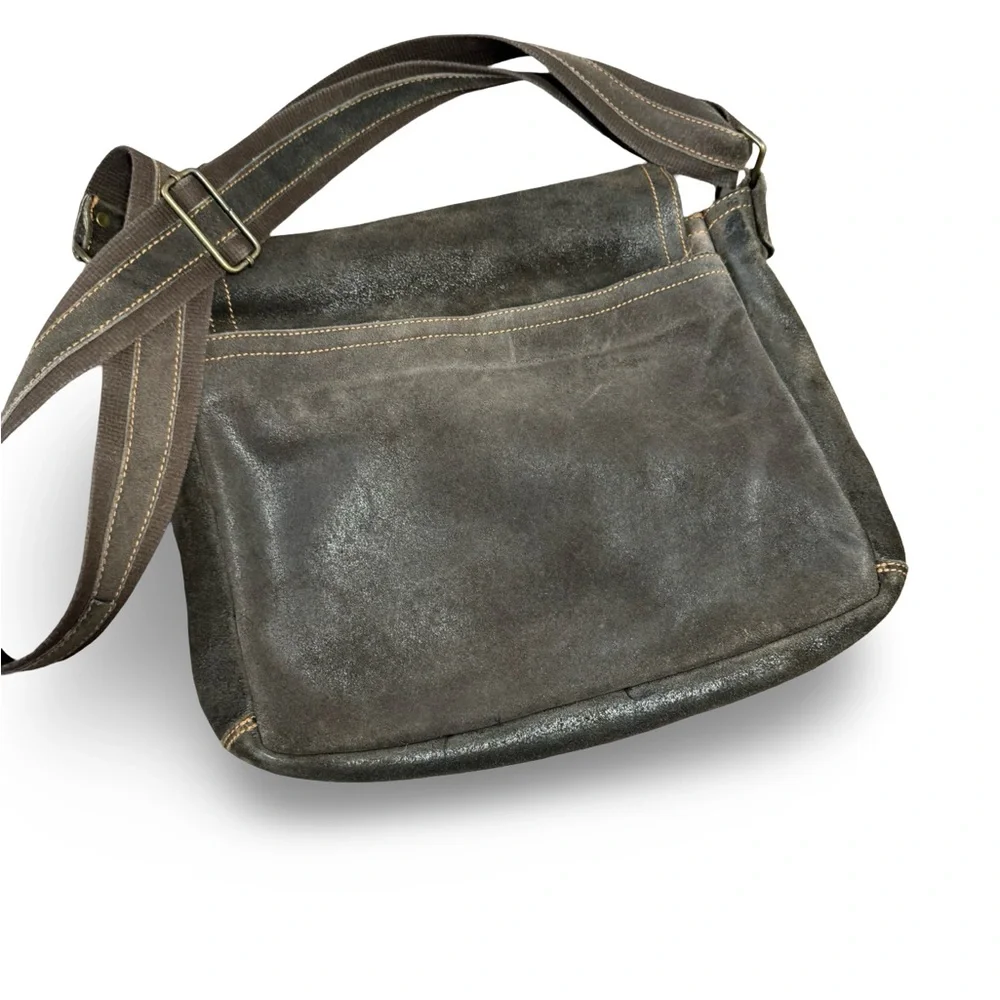 Vintage Brown Leather Rough Suede Messenger Bag Canvas /Leather Strap Men’s